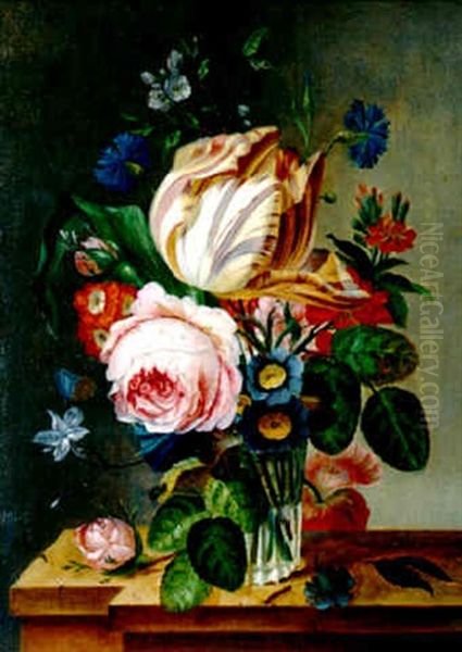 Bouquet De Fleurs Sur Un Entablement Oil Painting by Jean-Francois Eliaerts