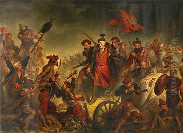 Tod Des Stanislav Zolkiewski In Der Schlacht Bei Cecora 1620/21 Oil Painting by Walery Eliasz-Rodzikowski