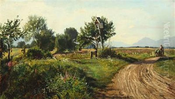 A Country Path With Mountains In The Background Oil Painting by Walery Eljasz-Radzikowski