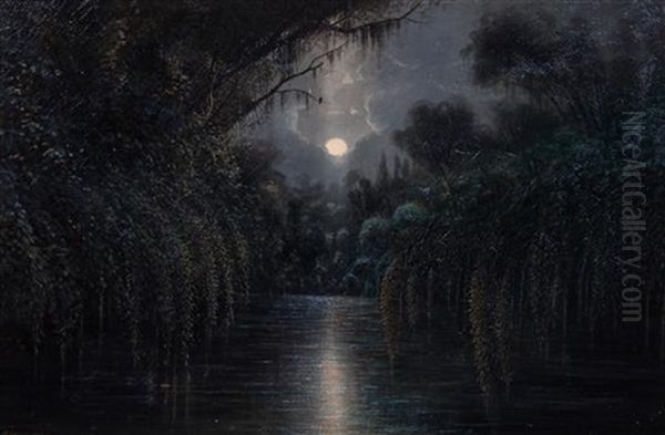 Moonlit River Oil Painting by Henry Arthur Elkins