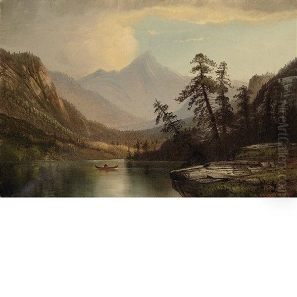 Western Vista With Figure In Canoe Oil Painting by Henry Arthur Elkins