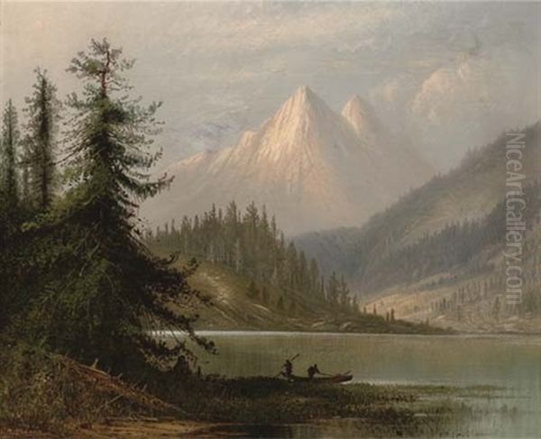 Figures By A Lake In A Mountainous Landscape Oil Painting by Henry Arthur Elkins