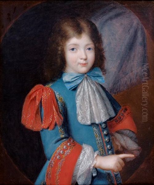 Portrait D'un Jeune Enfant A La Veste Bleue, Et Revers Rouge, Et Brandebourgs Dans Un Ovale Peint Oil Painting by Louis Ferdinand Elle the Elder