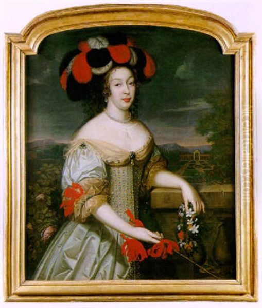 Portrait De La Grande Mademoiselle Devant Un Jardin Oil Painting by Louis Ferdinand Elle the Elder