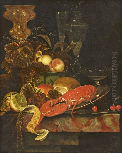 Still Life With Lobster And Fruits Oil Painting by Ottmar Elliger the Elder