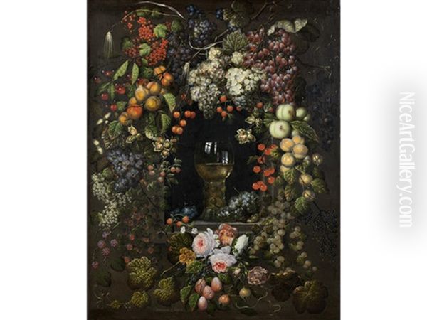 A Roemer In A Garland Of Fruit And Flowers Oil Painting by Ottmar Elliger the Elder