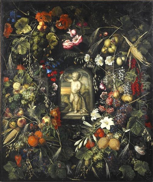 Stilleben Med Exotiska Frukter, Blommor Och Insekter Oil Painting by Ottmar Elliger the Elder