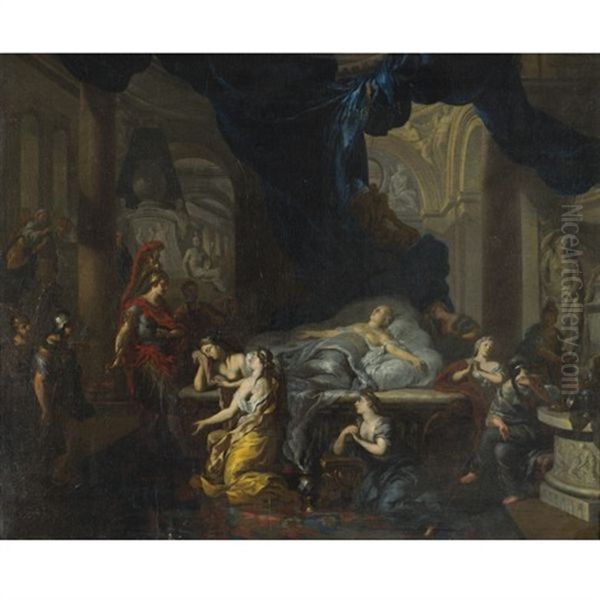 Death Of Cleopatra Oil Painting by Ottmar Elliger the Elder