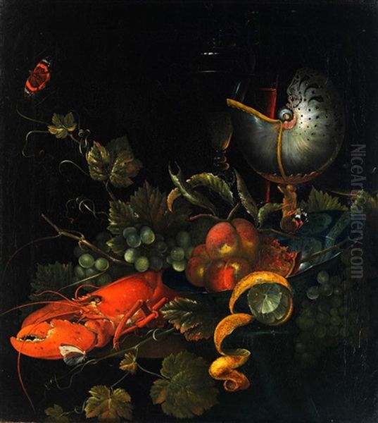 Stilleben Mit Fruchten, Hummer Und Nautilus Oil Painting by Ottmar Elliger the Elder