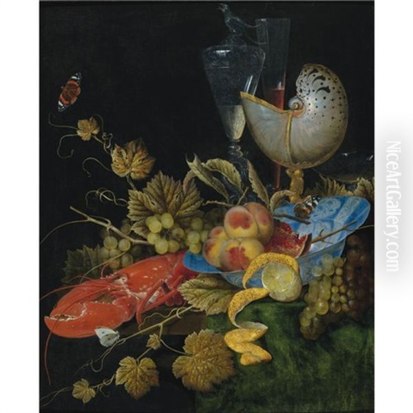 Still Life With Lobster, Fruit And A Nautilus Shell by Ottmar Elliger the Elder