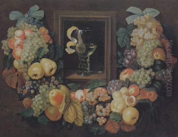 Fruchtgehange Mit Einem Glas Wein Und Einer Zitrone Oil Painting by Ottmar Elliger the Elder