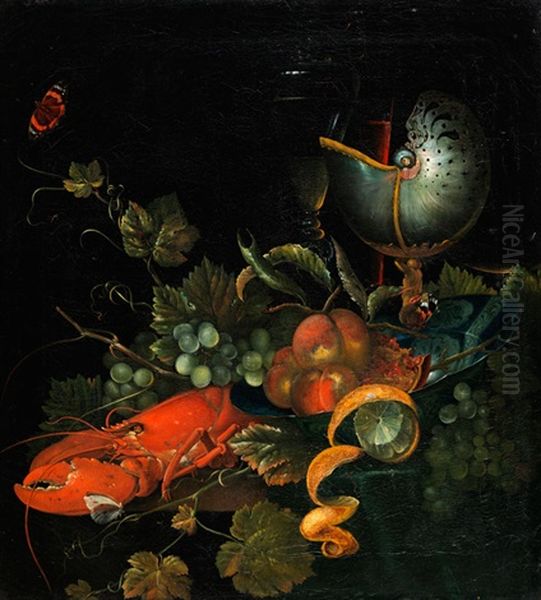 Fruchtstillleben Mit Krebs, Zitrone Und Nautiluspokal Oil Painting by Ottmar Elliger the Younger