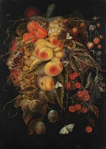 Fruchtgehange Mit Zahlreichen Insekten Oil Painting by Ottmar Elliger the Younger