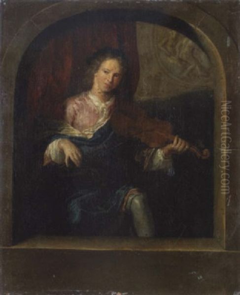 A Young Man Playing The Violin At A Window Oil Painting by Ottmar Elliger the Younger