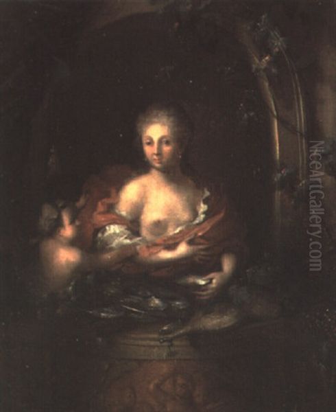 Vinduesniche Med Kvinde I Lette Gevandter, Samt Putto Oil Painting by Ottmar Elliger the Younger