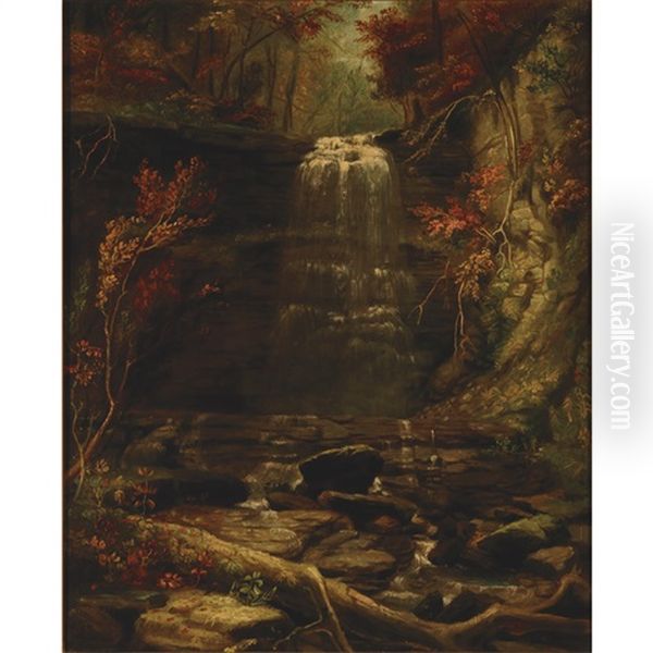 A View Of Fall-brook Falls Near Skaneateles Oil Painting by Charles Loring Elliott