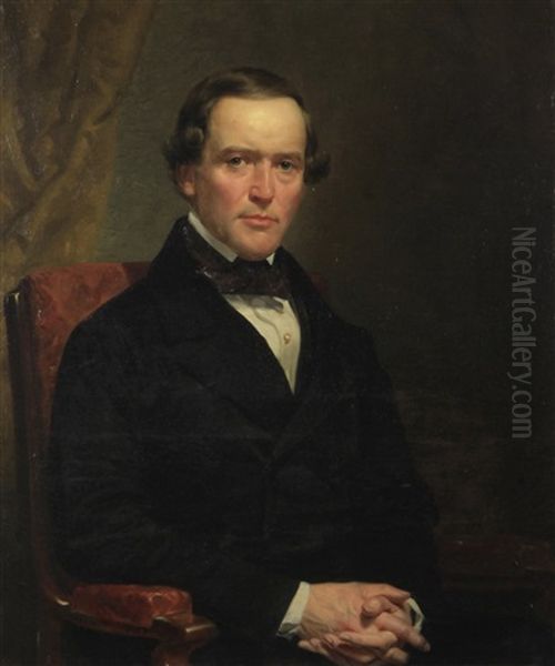 Portrait Of A Gentleman Seated, Arms Clasped Oil Painting by Charles Loring Elliott