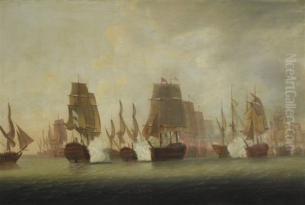 The Battle Of The Saintes, A Pair Oil Painting by Thomas (Captain) Elliott