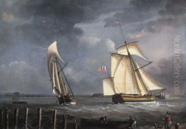 Vessels Approaching Portsmouth Oil Painting by Thomas (Captain) Elliott