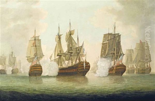 The Battle Of The Saintes, 12th April 1782: The French Flagship Ville De Paris Striking Her Colours To H.m.s. Barfleur by William Elliott