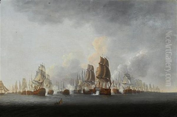 Lord Rodney's Flagship "formidable" Breaking Through The French Line At The Battle Of The Saintes, 12th April 1782 Oil Painting by William Elliott