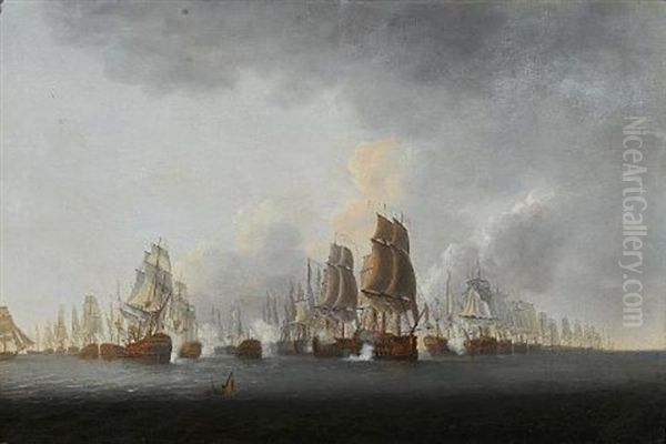 Lord Rodney's Flagship "formidable" Breaking Through The French Line At The Battle Of The Saintes, 12th. April 1782 Oil Painting by William Elliott