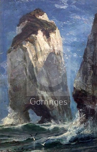 Chalk Stack Near Flamborough Head Oil Painting by Edwin John Ellis