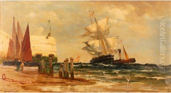 Homeward Bound, Over The Bar, Portsmouth Oil Painting by Edwin John Ellis