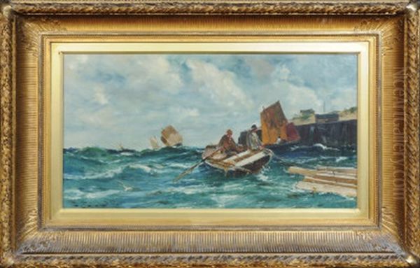 Heavy Seas By The Jetty Oil Painting by Edwin John Ellis