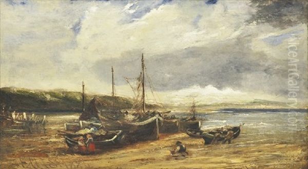 Fishermen And Boats Oil Painting by Edwin John Ellis