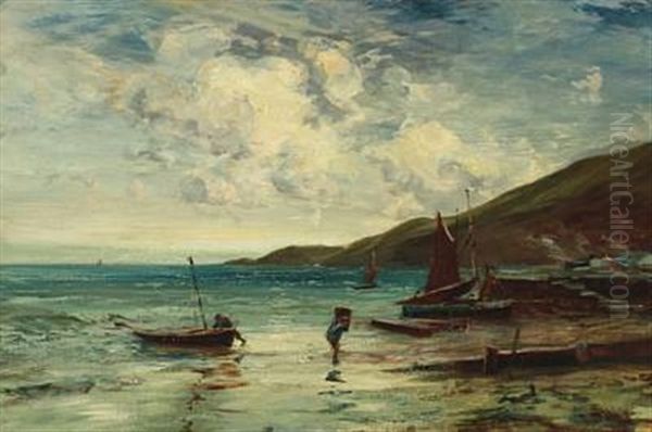 Fishermen On The Beach by Edwin John Ellis