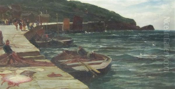 On A Pier Oil Painting by Edwin John Ellis