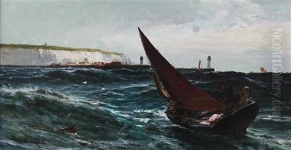 Fishing Boat Off Dover Oil Painting by Edwin John Ellis