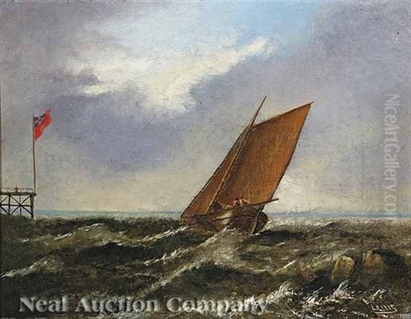 Squall By The Shore Oil Painting by Edwin John Ellis