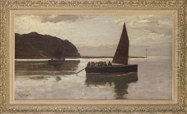 A Ferry On The Estuary Oil Painting by Edwin John Ellis