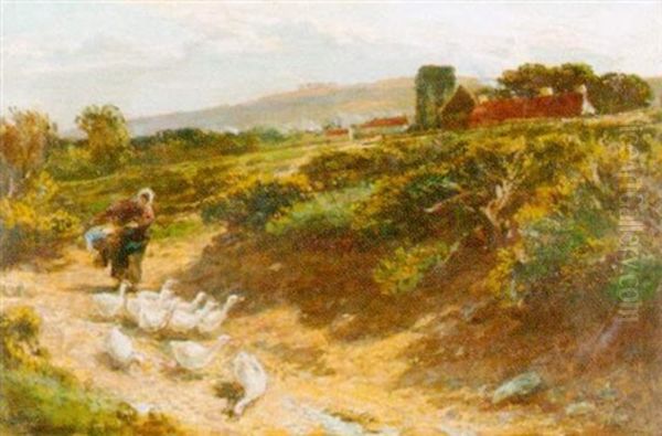 Landschaft Mit Gansen Und Wascherin Oil Painting by Edwin John Ellis