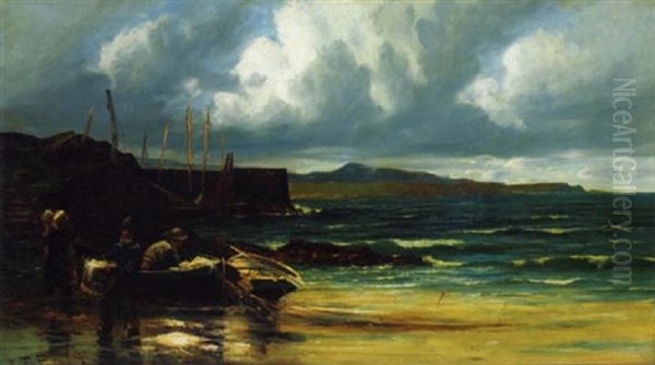 Unloading The Catch Oil Painting by Edwin John Ellis