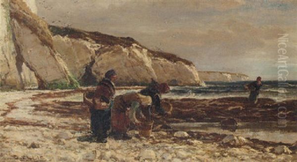 Mussel Gatherers Oil Painting by Edwin John Ellis