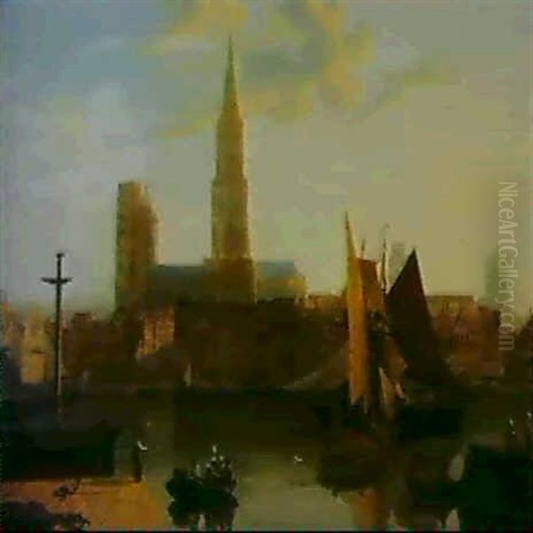 Antwerp Harbour Oil Painting by Joseph Francis Ellis