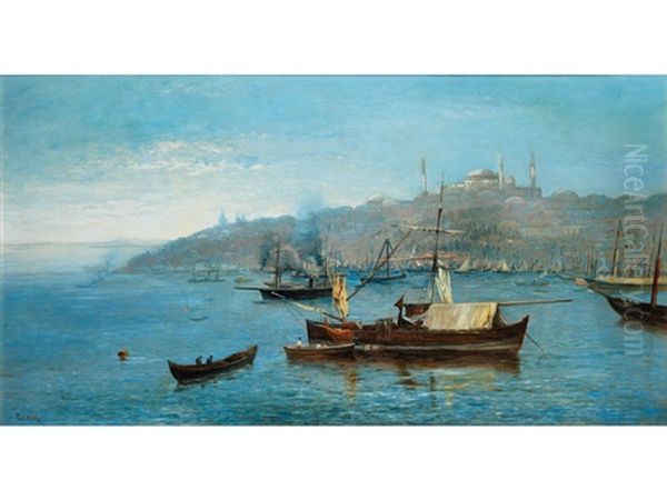 A Misty Morning - The Mosque Santa Sofia & Golden Horn, Constantinople Oil Painting by Paul H. Ellis