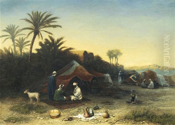 Sundown. Arab Card Players, Southern Tunisia Oil Painting by Paul H. Ellis