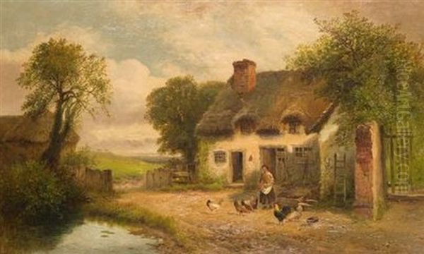 Cottage Scene Near Bramyard, Herefordshire Oil Painting by Paul H. Ellis