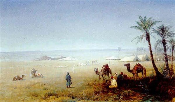 Arab Encampment In The Desert In Biskra, Southern Algeria Oil Painting by Paul H. Ellis