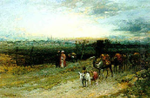 A Caravan On The Outskirts Of Adrianopolis, Turkey Oil Painting by Paul H. Ellis