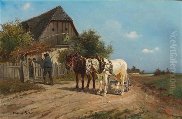 Visit To The Heuriger Oil Painting by Ignaz Ellminger