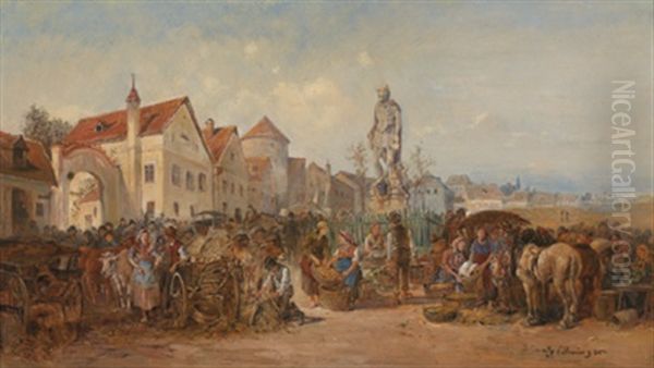 Markttag In Langenlois(?) Oil Painting by Ignaz Ellminger