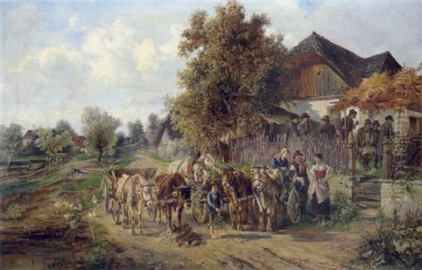 Dorfleben Oil Painting by Ignaz Ellminger