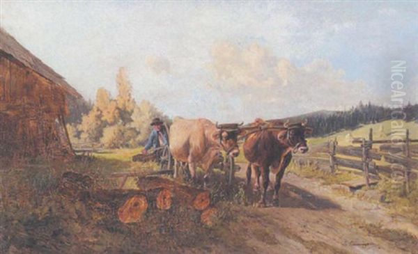 Bauer Mit Einem Ochsgespann Oil Painting by Ignaz Ellminger