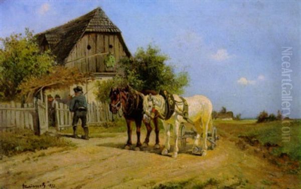 Einkehr Beim Heurigen Oil Painting by Ignaz Ellminger