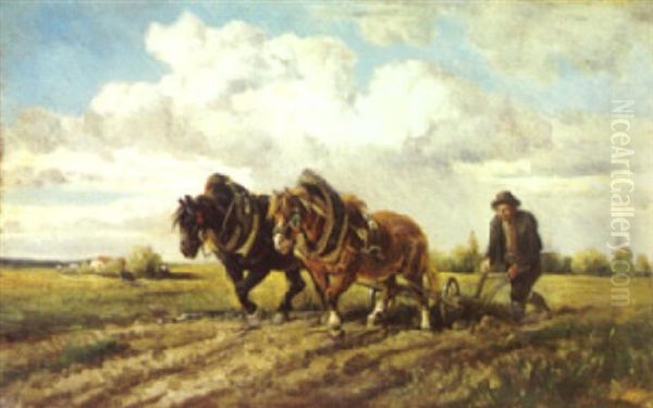 Ploughing The Fields Oil Painting by Ignaz Ellminger